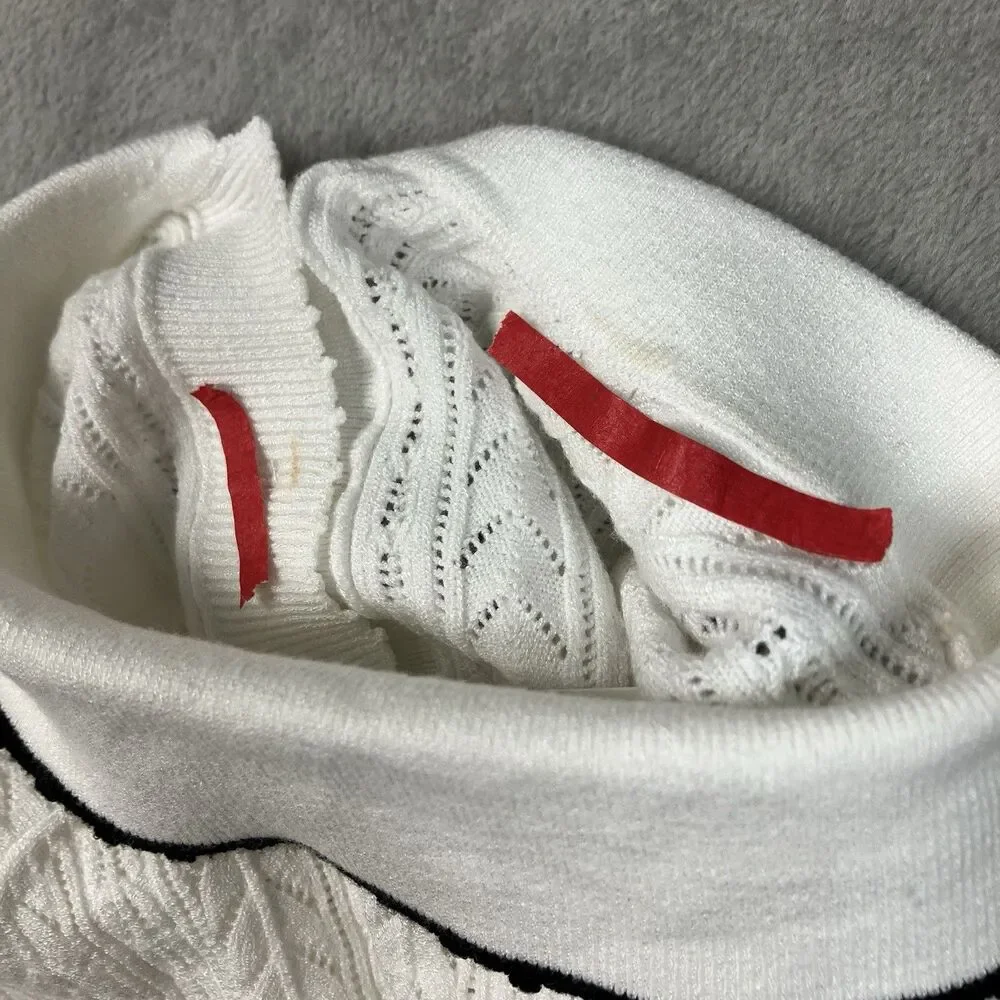 Madewell Cardigan Womens XXS White Ruffle Trim Pointelle Peter Pan Preppy NY455